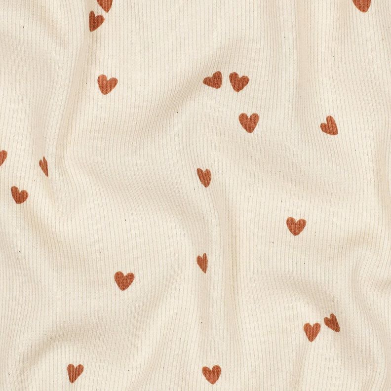 Ribjersey verspreide harten | Poppy Fabrics – lichtbeige/bruin,  image number 2