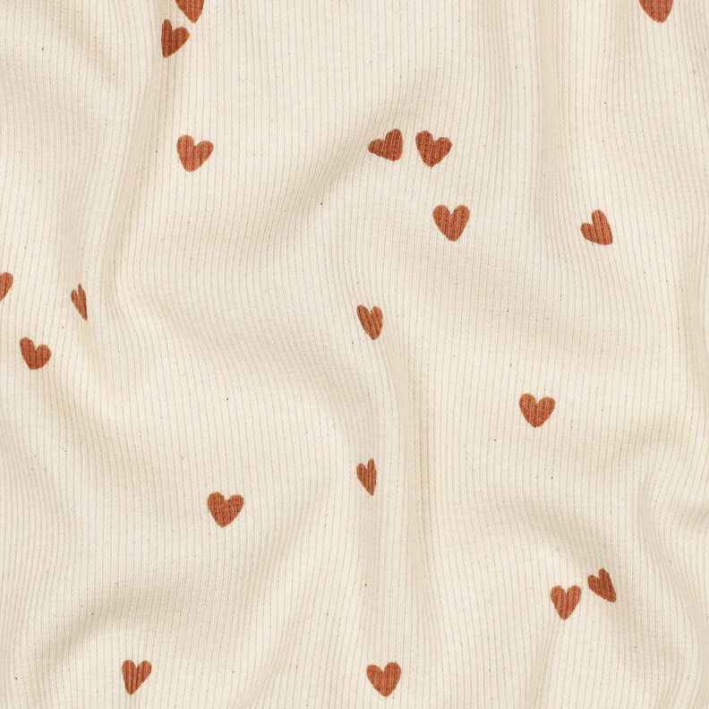 Ribjersey verspreide harten | Poppy Fabrics – lichtbeige/bruin, image number 2