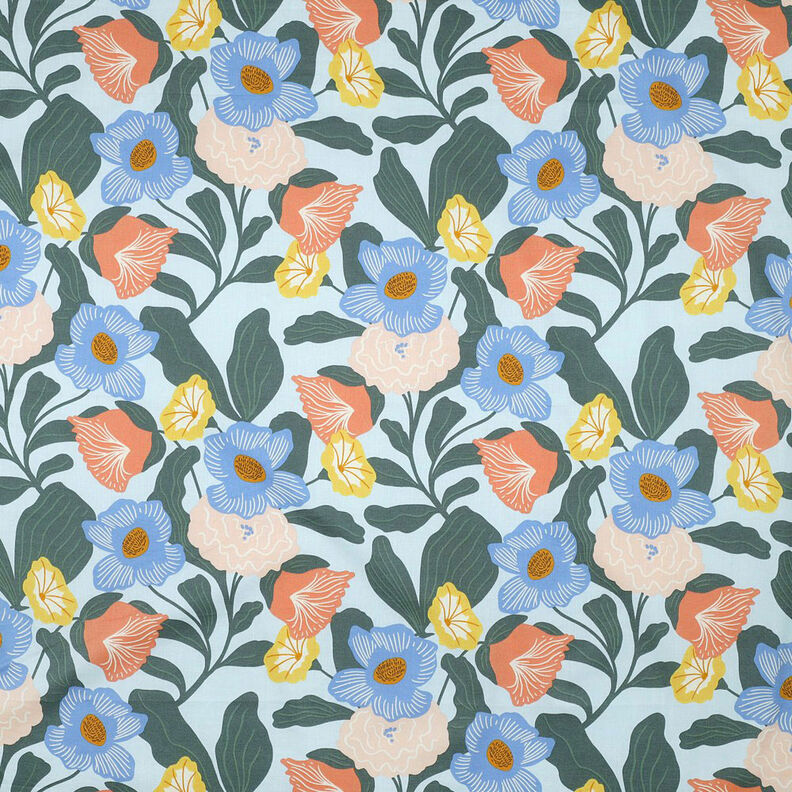 Katoenen voile weelderige bloemen | Nerida Hansen – babyblauw,  image number 1