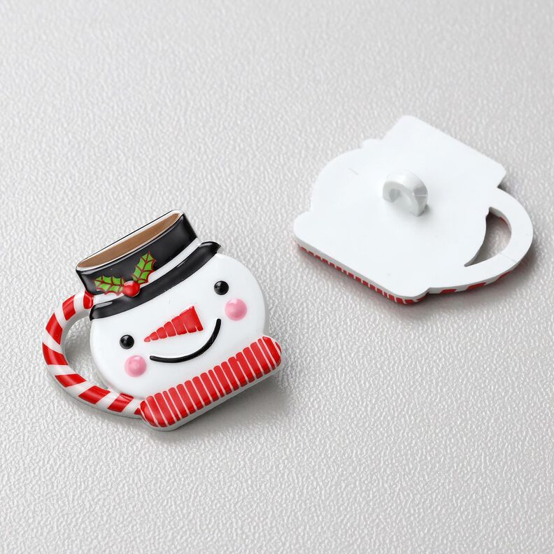 Knoop met oogje Sneeuwpop [25 mm] – wit/rood,  image number 1