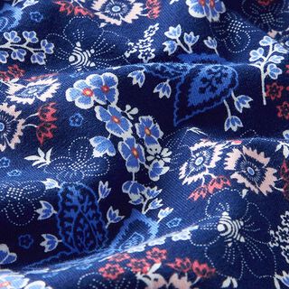 Katoenjersey bloemen en bladeren – marineblauw, 