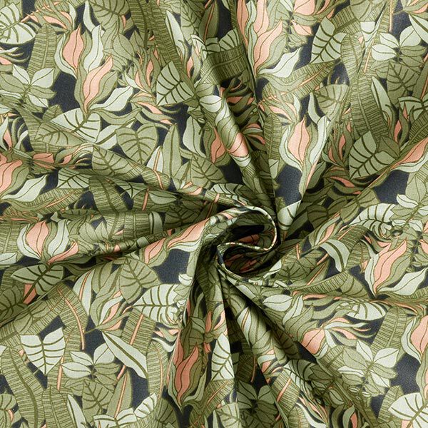 Katoenen stof Cretonne Tropische bladeren – zwart/groen,  image number 4