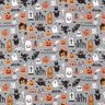 Katoenen stof Popeline Happy Halloween – olifantgrijs/lichtoranje,  thumbnail number 1