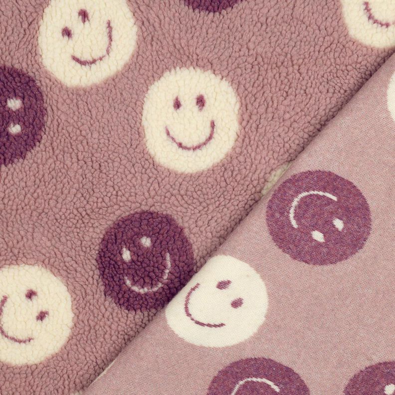 Teddy pluche Smileys | Poppy Fabrics – donker oudroze/ecru,  image number 4