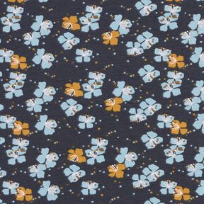 Katoenjersey Schattige bloemetjes – zwart blauw, 