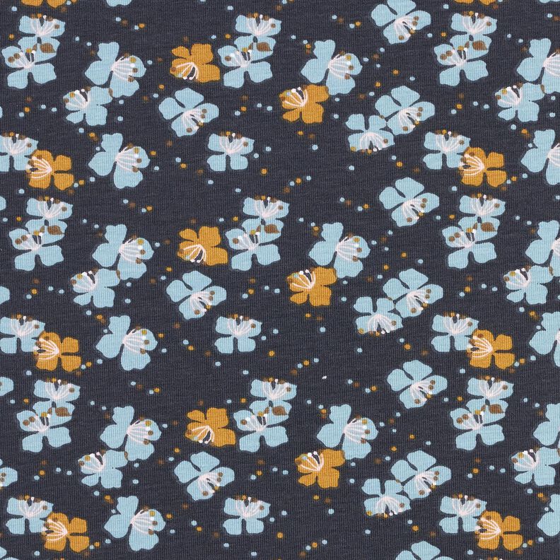 Katoenjersey Schattige bloemetjes – zwart blauw,  image number 1