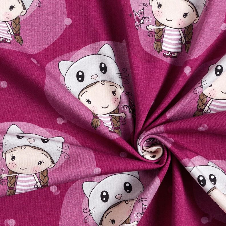 Katoenjersey Kattenmeisje | Glitzerpüppi  – framboos,  image number 3