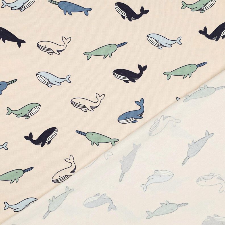 Katoenjersey schattige walvissen| Poppy Fabrics – cashew/marineblauw,  image number 4