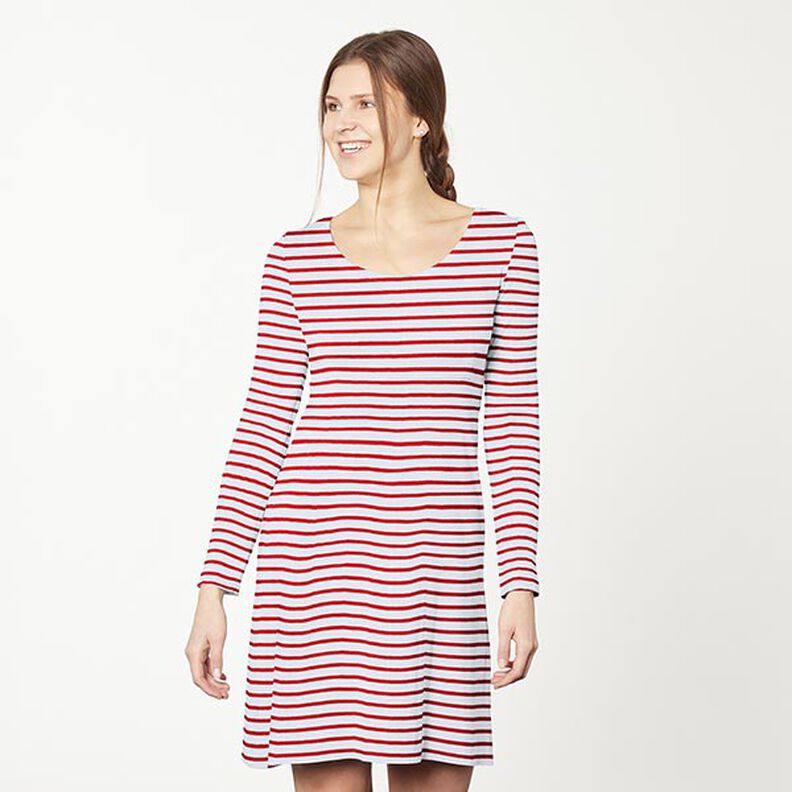 Katoenjersey smalle en brede strepen – wit/rood,  image number 7