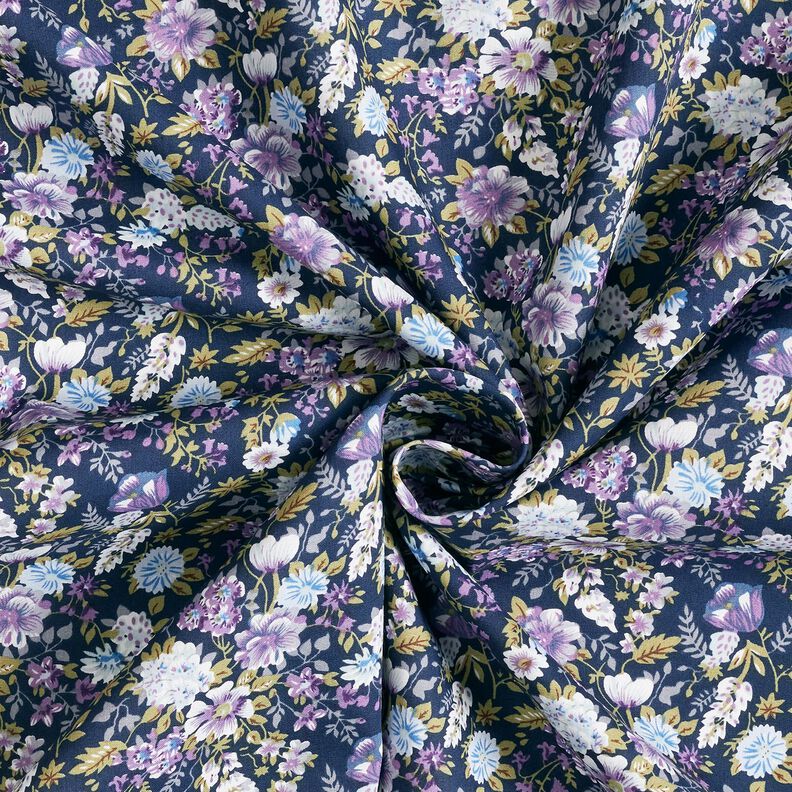 Katoenpopeline Romantische bloemenweide – marineblauw/lavendel, image number 3