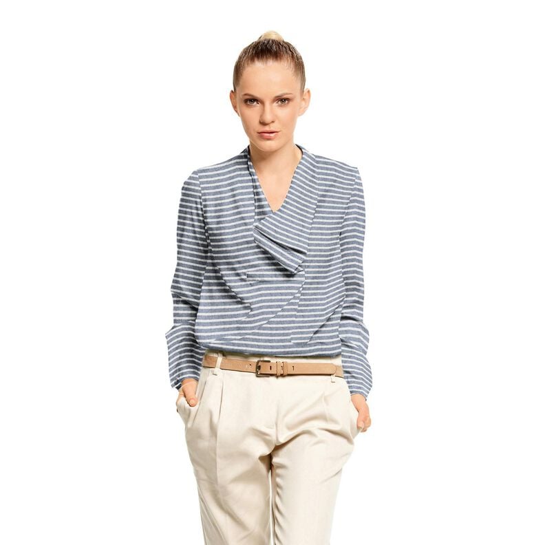 Katoenen stof linnenlook brede strepen – wit/marineblauw,  image number 5