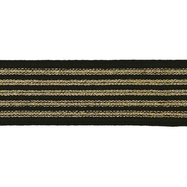 Gestreepte elastiek [ Breedte: 25 mm ] – zwart/goud,  image number 1
