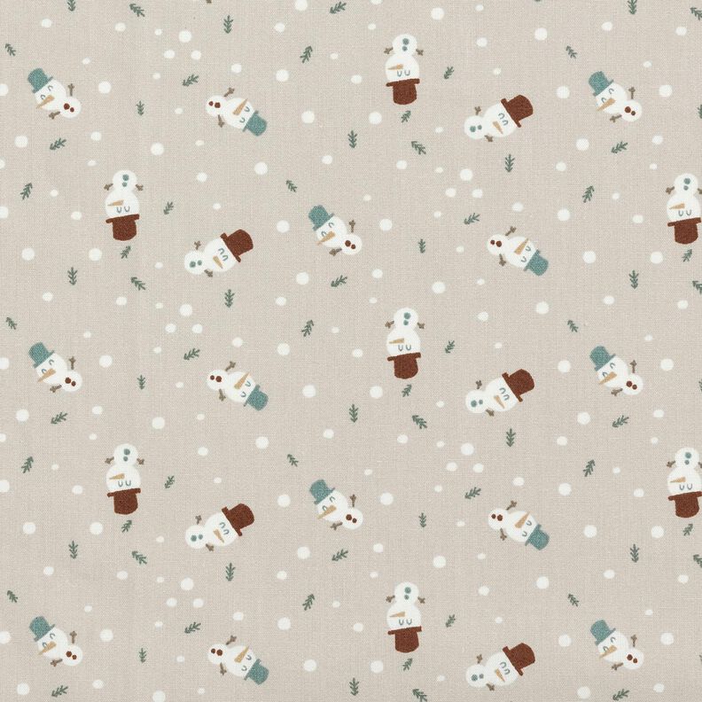 Katoenen stof Popeline Schattige sneeuwmannen – licht taupe, image number 1
