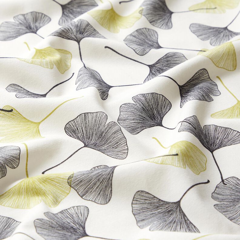 Katoenjersey Gingko-bladeren – ecru/zachtgroen,  image number 2