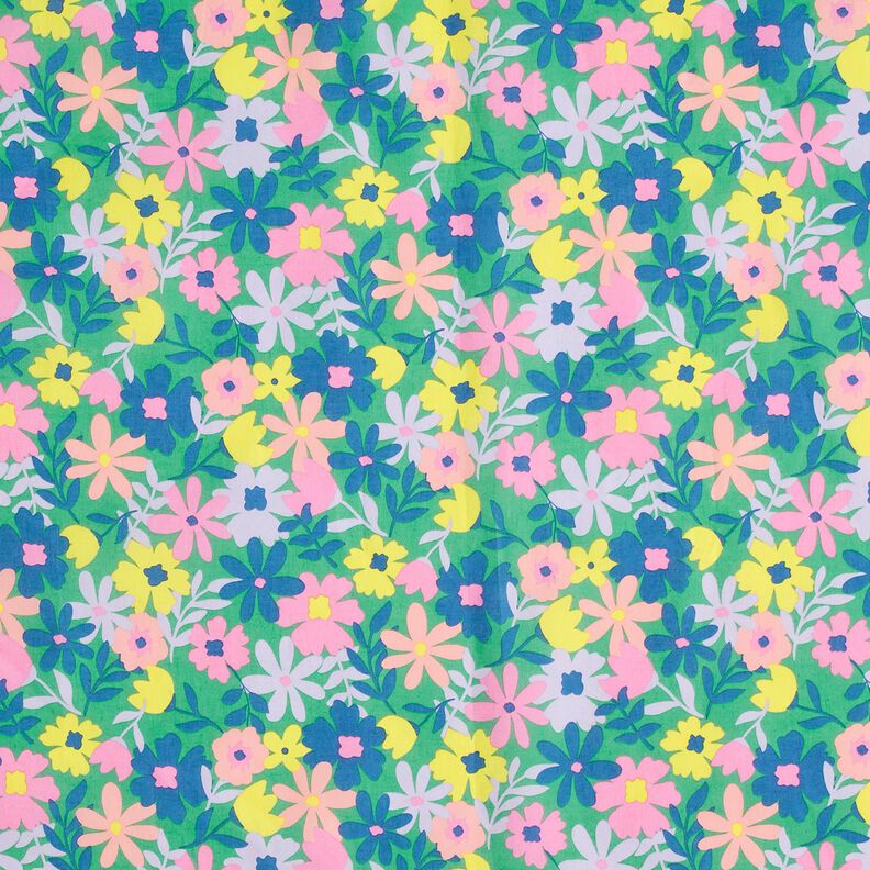 Gecoate katoen Pastelbloemen | Poppy Fabrics – grasgroen/roze,  image number 1