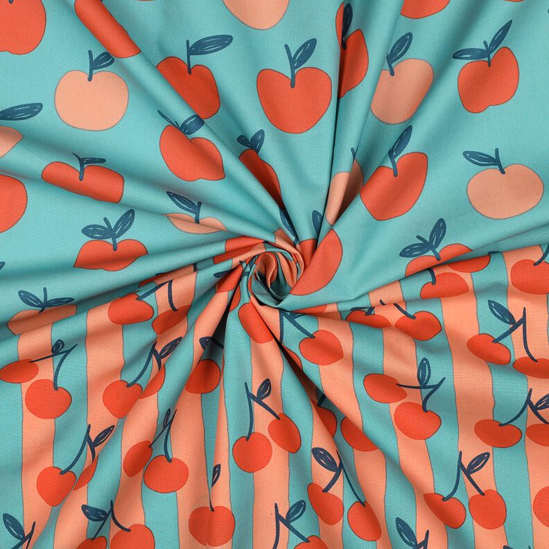 Katoenpopeline grote appels | Poppy Fabrics – aquablauw/zalm,  image number 3