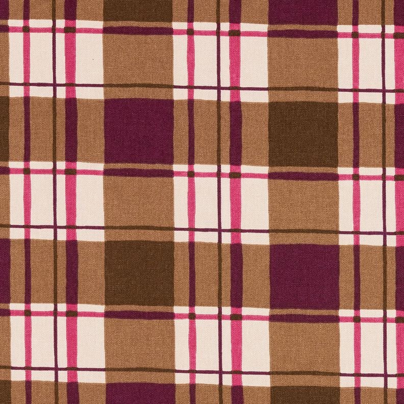 Decostof Half panama kleurrijke ruit – mocca/druif, image number 1