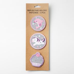 Reflecterende patches klittenband verpakking van 3 – roze/wit, 