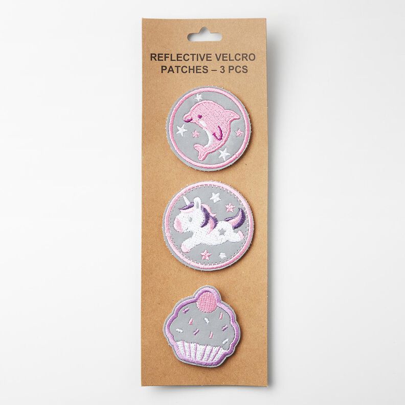 Reflecterende patches klittenband verpakking van 3 – roze/wit, image number 1