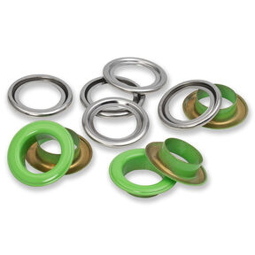 Oogjes met sluitringen [15 stuks | Ø 14 mm] | Prym – lichtgroen/zilver metallic, 