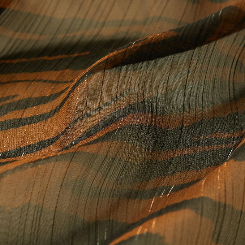 Chiffon met glitter krijtstrepen tijgerprint – zwart/koper,  image number 2
