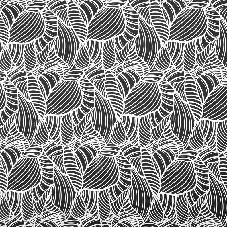 Viscosejersey abstracte bladeren – zwart/wit,  image number 1