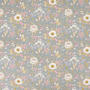 Decostof Half panama Bloesemtuin – duifblauw/roze | Stofrestant 90cm, 