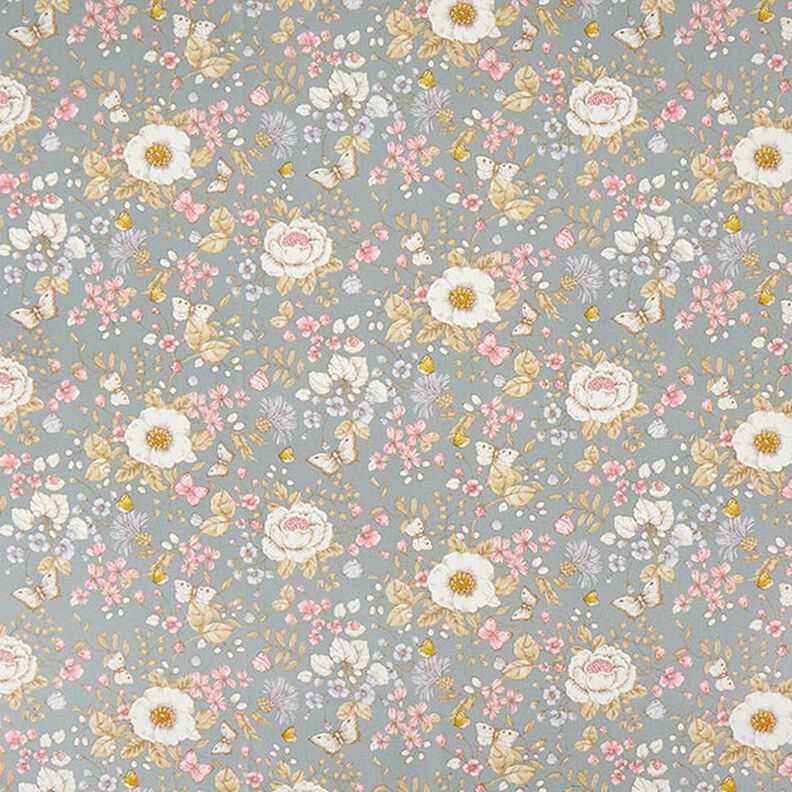 Decostof Half panama Bloesemtuin – duifblauw/roze, image number 1