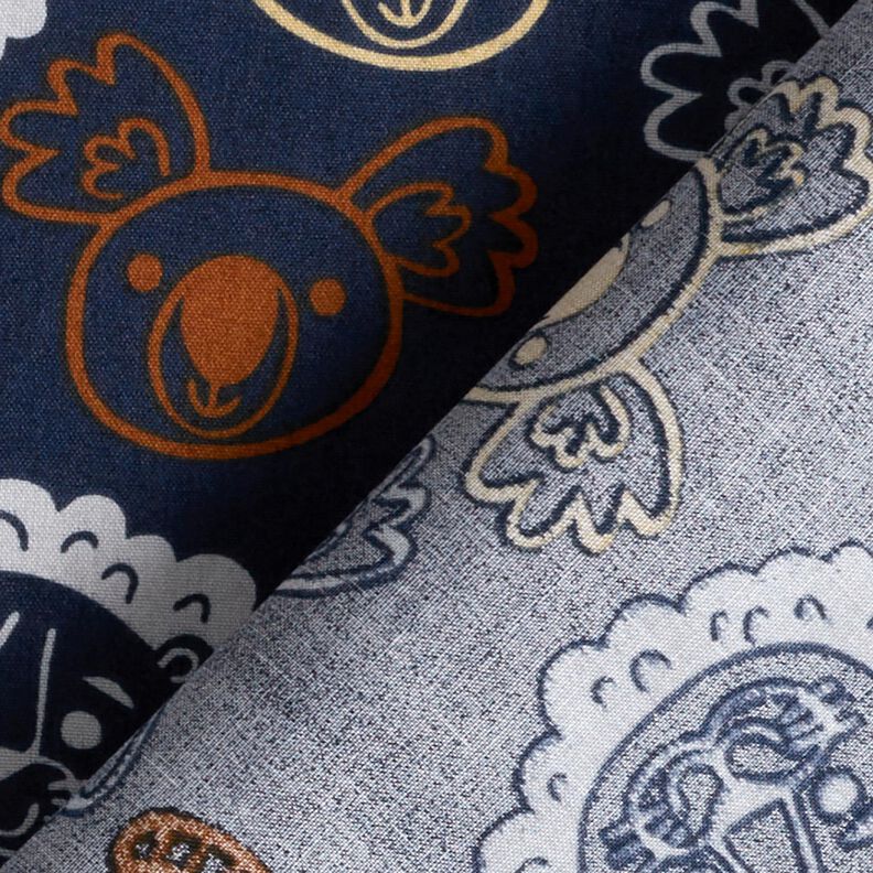 Katoenpopeline Dierengezichten | Poppy Fabrics – blauwgrijs,  image number 4