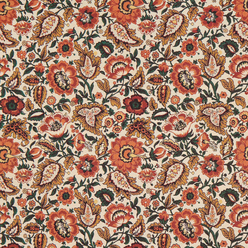 Decostof Gobelin Retrobloemen – lichtbeige/koper,  image number 1