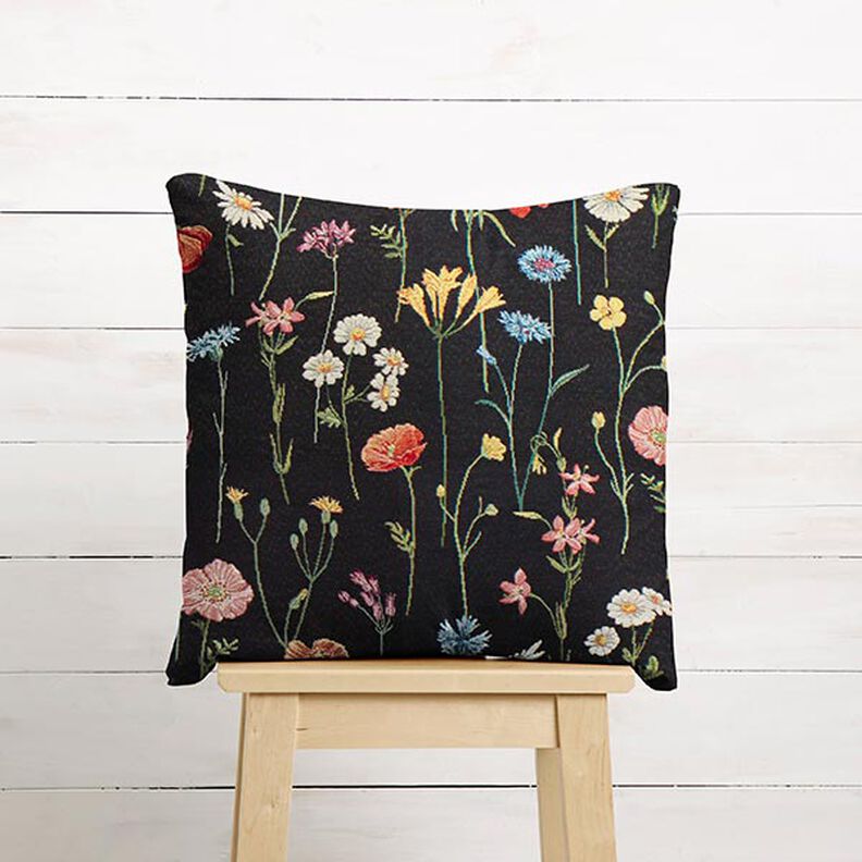 Decostof Gobelin Wilde bloemen – zwart/roos,  image number 8