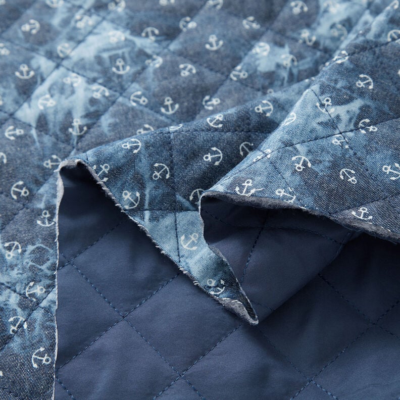 Doorgestikte stof chambray anker tie-dye – jeansblauw,  image number 3