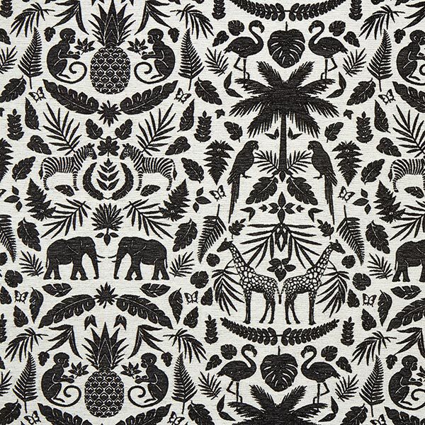 Chenille-Jacquard Barok jungle – zwart/ecru, image number 1
