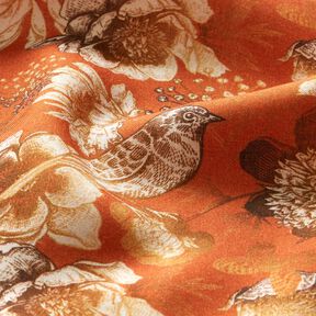 Viscosestof Vogels en wilde rozen – terracotta/karamel, 