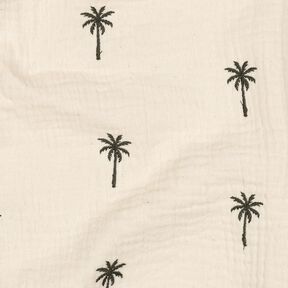 Mousseline/dubbel gehaakte stoffen geborduurde palmbomen  | Poppy Fabrics – ecru/donkerolijf, 