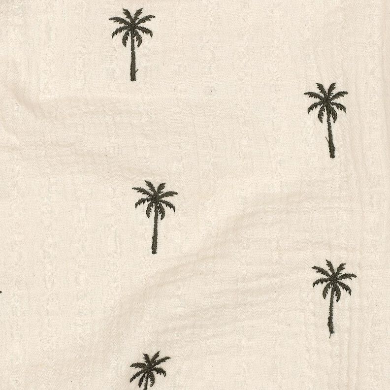 Mousseline/dubbel gehaakte stoffen geborduurde palmbomen  | Poppy Fabrics – ecru/donkerolijf,  image number 2