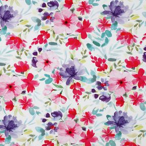 Katoenjersey Zomerbloesems digitale print – wit/intens roze, 