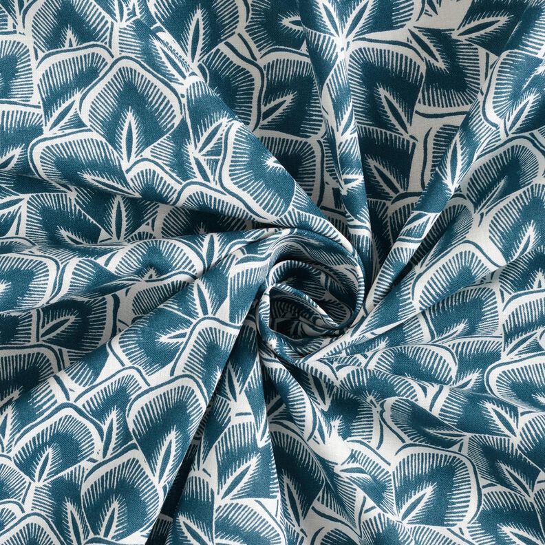 Katoenen stof Cretonne Abstracte bladeren – oceaanblauw/ivoor, image number 3