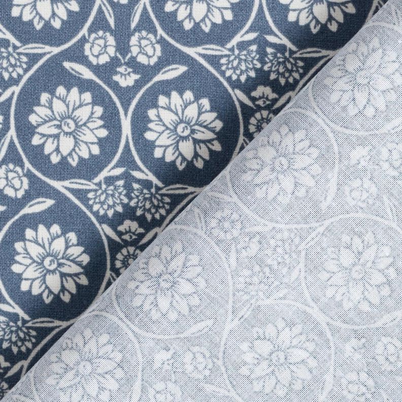 Katoenen stof Cretonne Bloemen en ranken – blauwgrijs/wit,  image number 4
