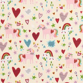 Gecoate katoen fantastische paarden – lichtbeige/roze, 