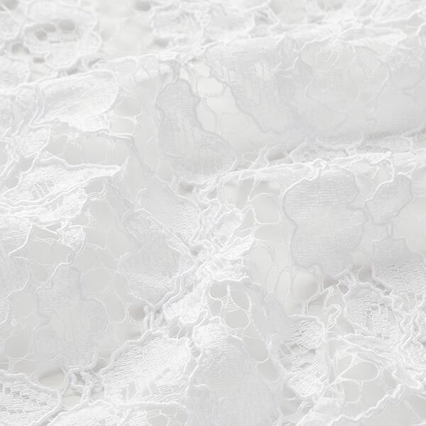 Kanten stof met golvende rand met bloesems aan beide zijden – wit,  image number 3