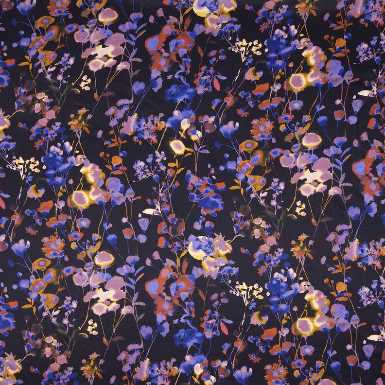 Viscosestof Cupro aquarelbloemen – zwart/blauwlila, image number 1