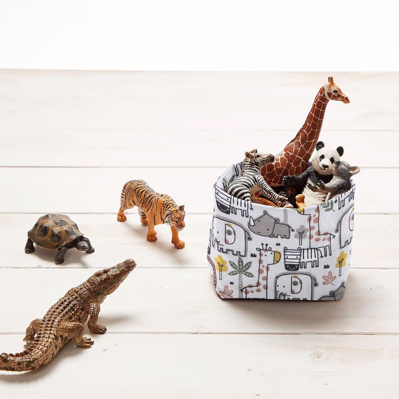 Katoenen stof Cretonne kleine wilde dieren – zilvergrijs, image number 6
