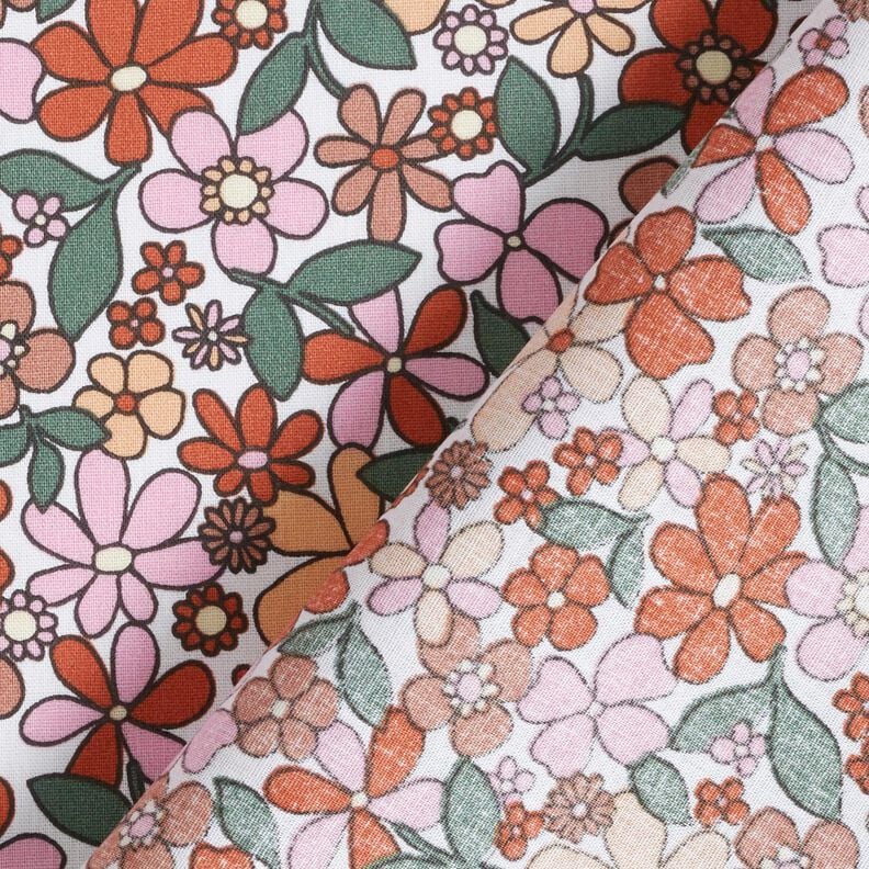 Katoenen stof Cretonne kleine retrobloemen – wit/roze,  image number 4