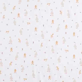 GOTS Katoenpopeline schattige ganzen en kuikens | Poppy Fabrics – wit, 