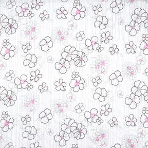 Gekreukt voile bloemen en luipaardpatroon – wit/zwart, 