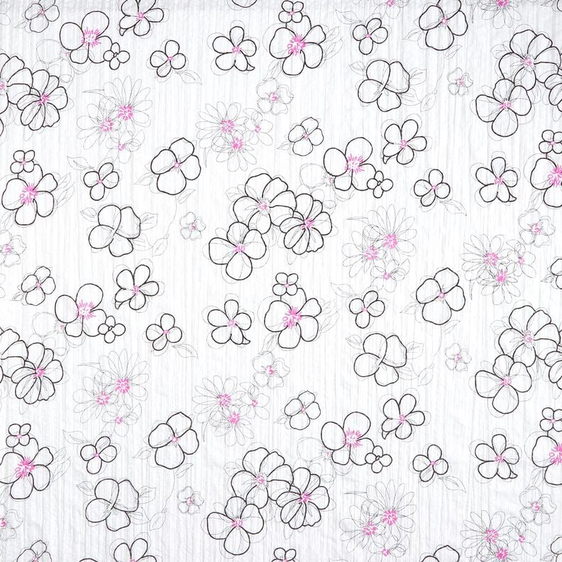 Gekreukt voile bloemen en luipaardpatroon – wit/zwart,  image number 1