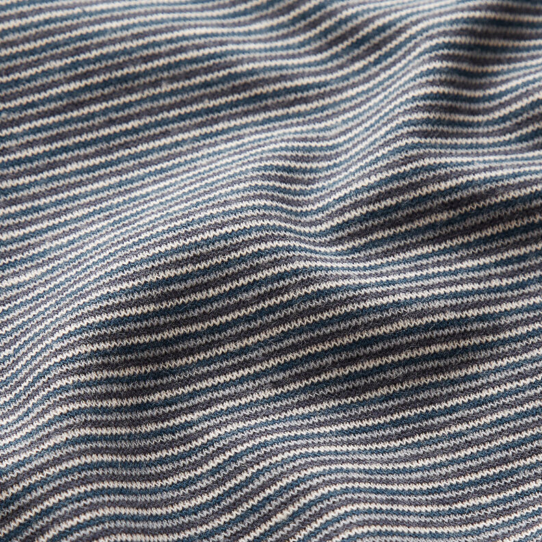 Boordstof Rondgebreide smalle strepen – oceaanblauw/zilver,  image number 2
