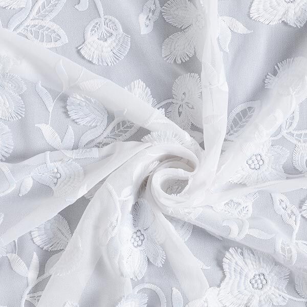 Chiffon 3D-bloemenborduursel – wit, image number 3