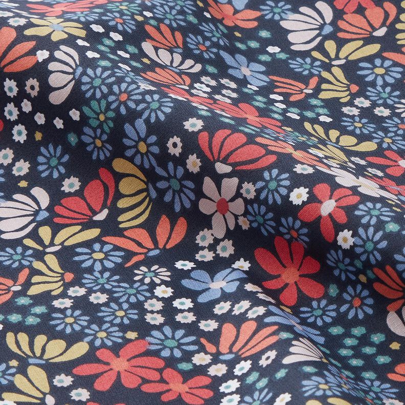 Katoenen stof Cretonne gemengde bloemen – nachtblauw, image number 2